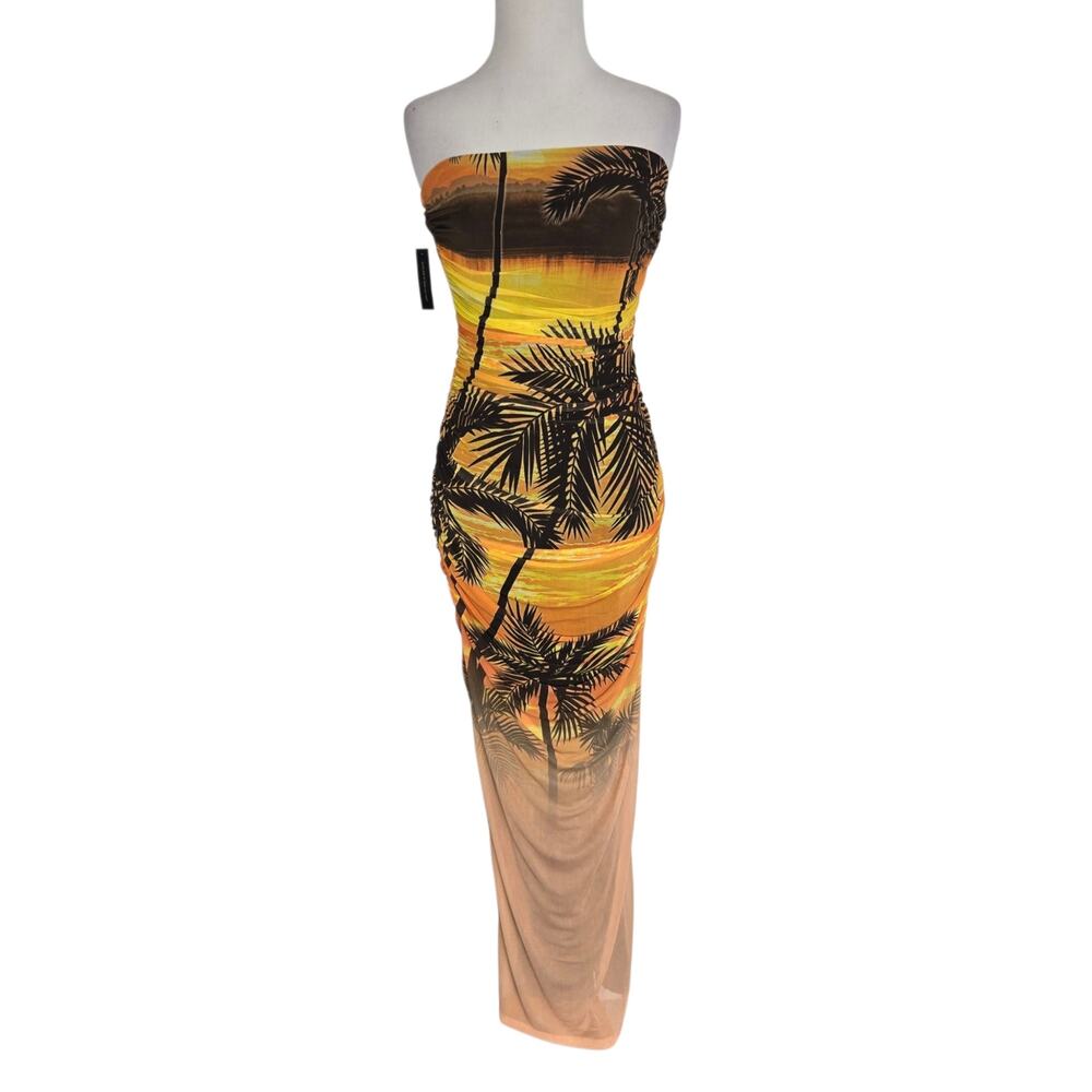 NWT AFRM Marlo Sunrise Tube Dress Strapless Mesh Miami Tropical Women Medium - Picture 2 of 11